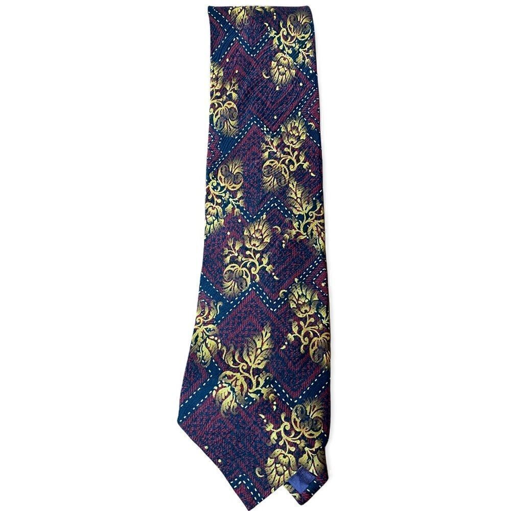 Mary McFadden maroon and yellow 100% silk tie